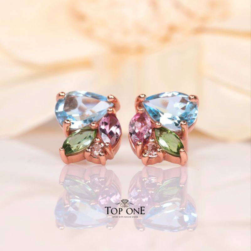 Top1jewelry ต่างหูนกน้อย พลอยแท้ เงินแท้