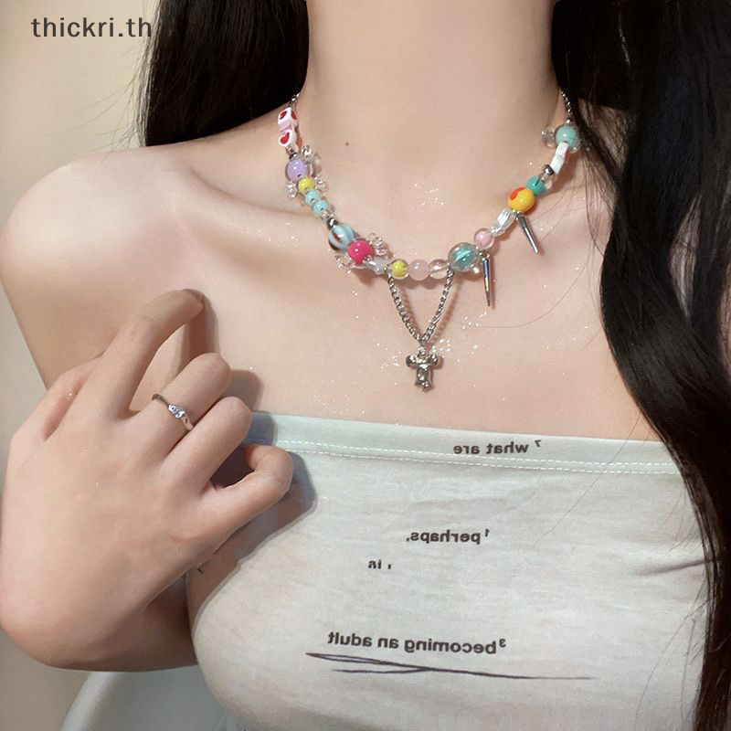 Tt สร้อยคอโชคเกอร์ จี้ลูกปัด รูปดาว Y2K หลากสี สําหรับผู้หญิง PL