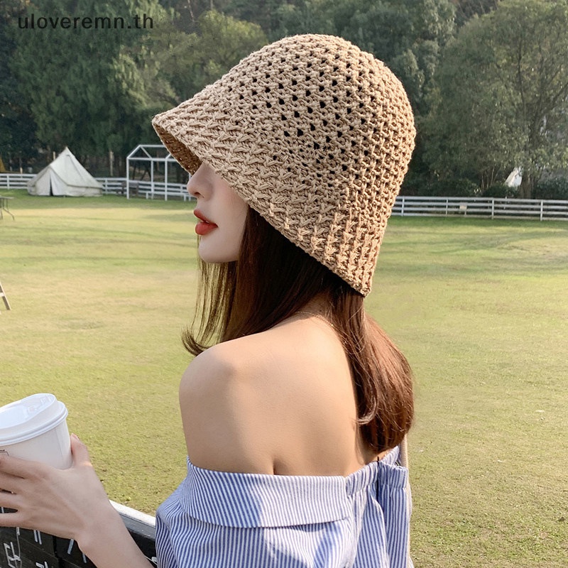 Ulo หมวกฟางปีกกว้าง ป้องกันแดด ทรงบักเก็ต แฟชั่นฤดูร้อน สําหรับผู้หญิง