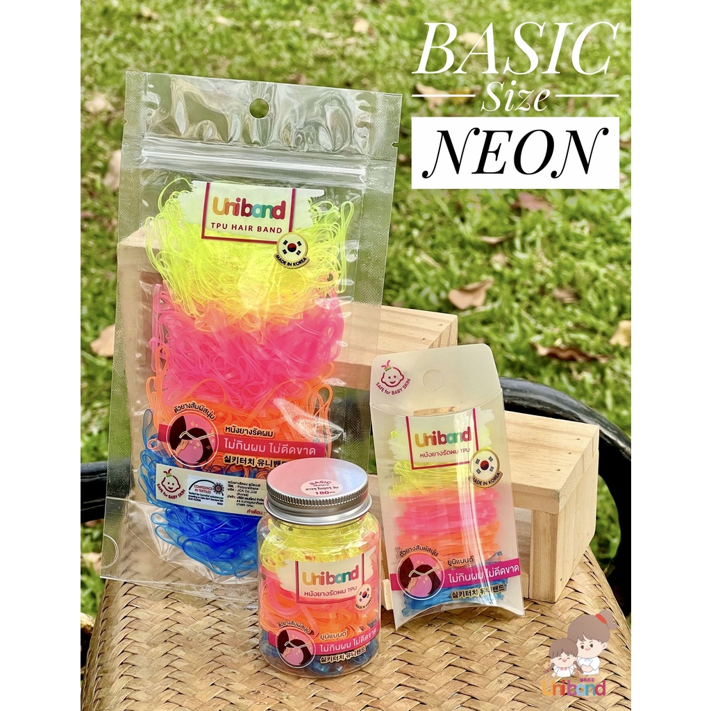 Uniband หนังยางรัดผม ไม่กินผม ไม่ดีดขาดง่าย TPU Basic Size : Neon
