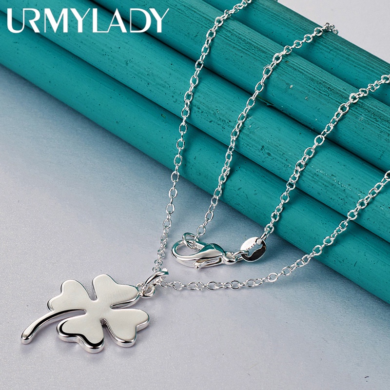 Urmylady สร้อยคอโซ่เงินแท้ 925 จี้ใบโคลเวอร์สี่แฉก 16-30 นิ้ว เครื่องประดับแฟชั่น สําหรับผู้หญิง