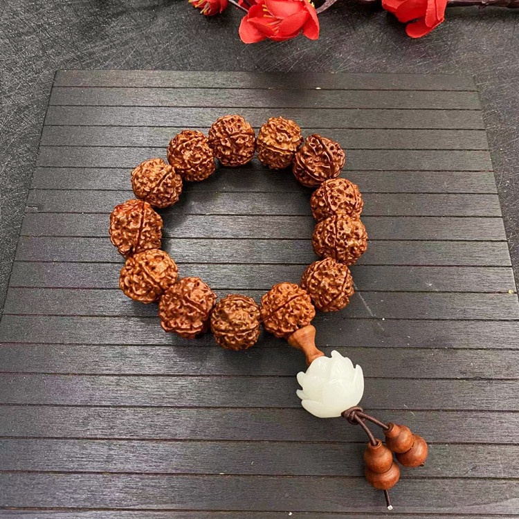 Vajra สร้อยข้อมือลูกปัดไม้ รูปกลีบดอกไม้ สไตล์ทิเบต สําหรับรถยนต์