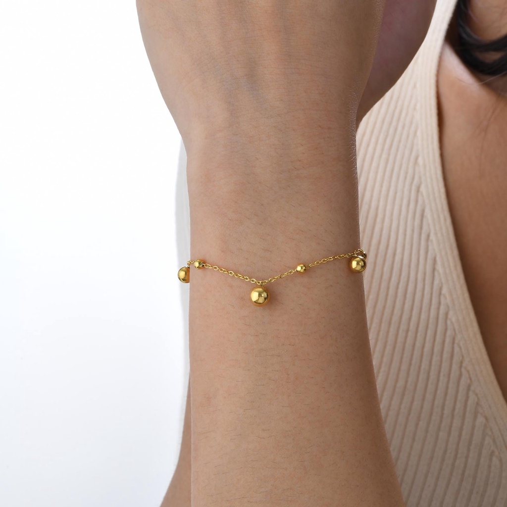 Vnox สร้อยข้อมือ สเตนเลส 18K จี้ลูกบอล สีทอง กันแพ้ เครื่องประดับแฟชั่น สําหรับผู้หญิง