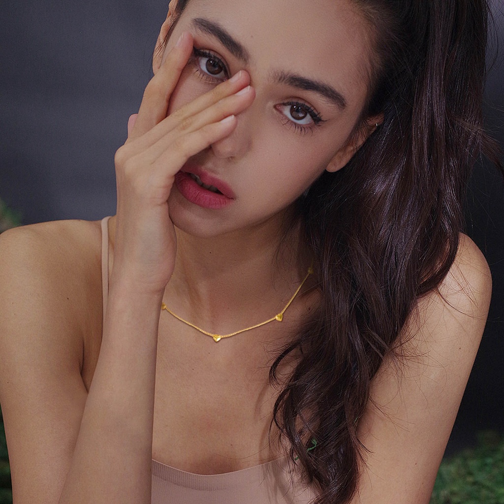 Vnox สร้อยคอโซ่ ทอง 18K จี้รูปหัวใจ เครื่องประดับ สําหรับผู้หญิง