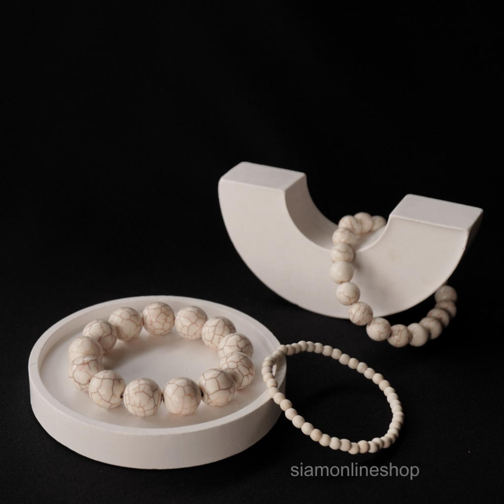 WHITE TURQUOISE หินเทอร์ควอยส์ สีขาว เลือกขนาดเม็ดหินได้ (4-14 มม.) สร้อยข้อมือหินแท้ by siamonlineshop
