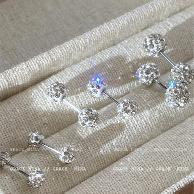 We Flower ต่างหูสตั๊ด เงิน S925 ประดับเพทาย ทรงลูกบอล ขนาดเล็ก ใช้แล้วไม่แพ้ 1 ชิ้น