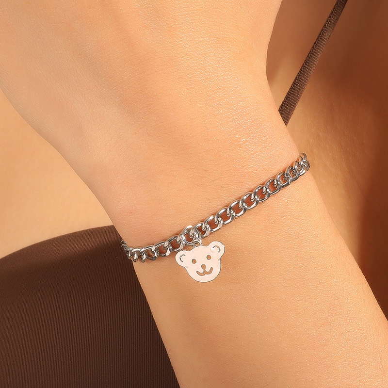 We Flower สร้อยข้อมือโซ่ จี้หมีน้อย สไตล์ฮิปฮอป สีเงิน เครื่องประดับ สําหรับผู้หญิง