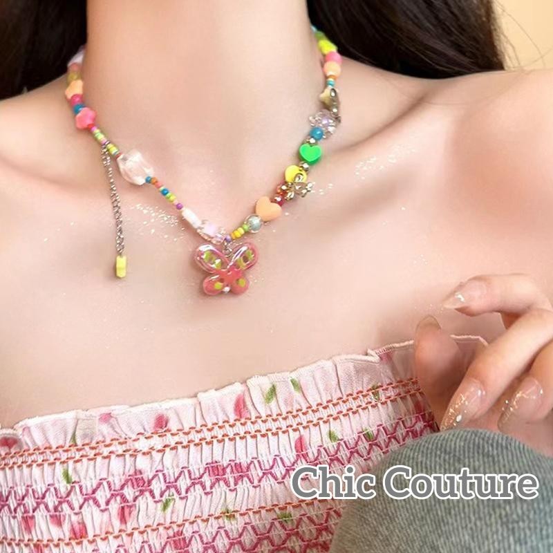 Wlmz- สร้อยคอโชคเกอร์ ประดับลูกปัด จี้รูปผีเสื้อ เครื่องประดับ สําหรับผู้หญิง
