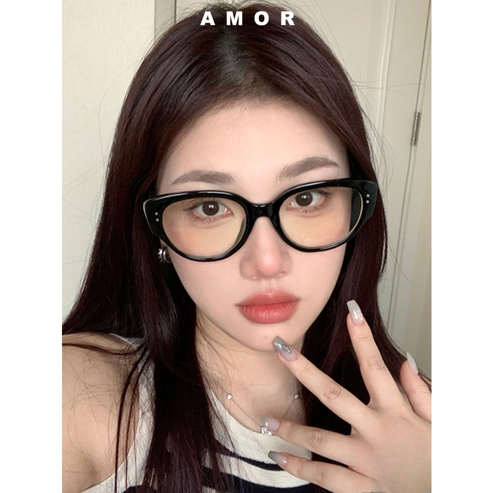Y2k แว่นตา กรอบสีดํา สไตล์เกาหลี สําหรับผู้หญิง พร้อมกรอบขนาดใหญ่ เลนส์แบน