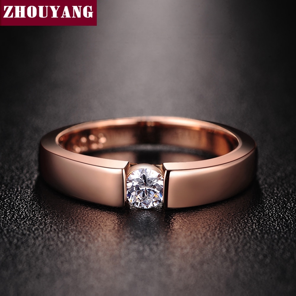 ZHOUYANG 4.5mm หัวใจและ Cubic Zirconia แหวนแต่งงานลูกศรกุหลาบทองและสีเงินสีคลาสสิกแหวนนิ้วมือ R400 R406
