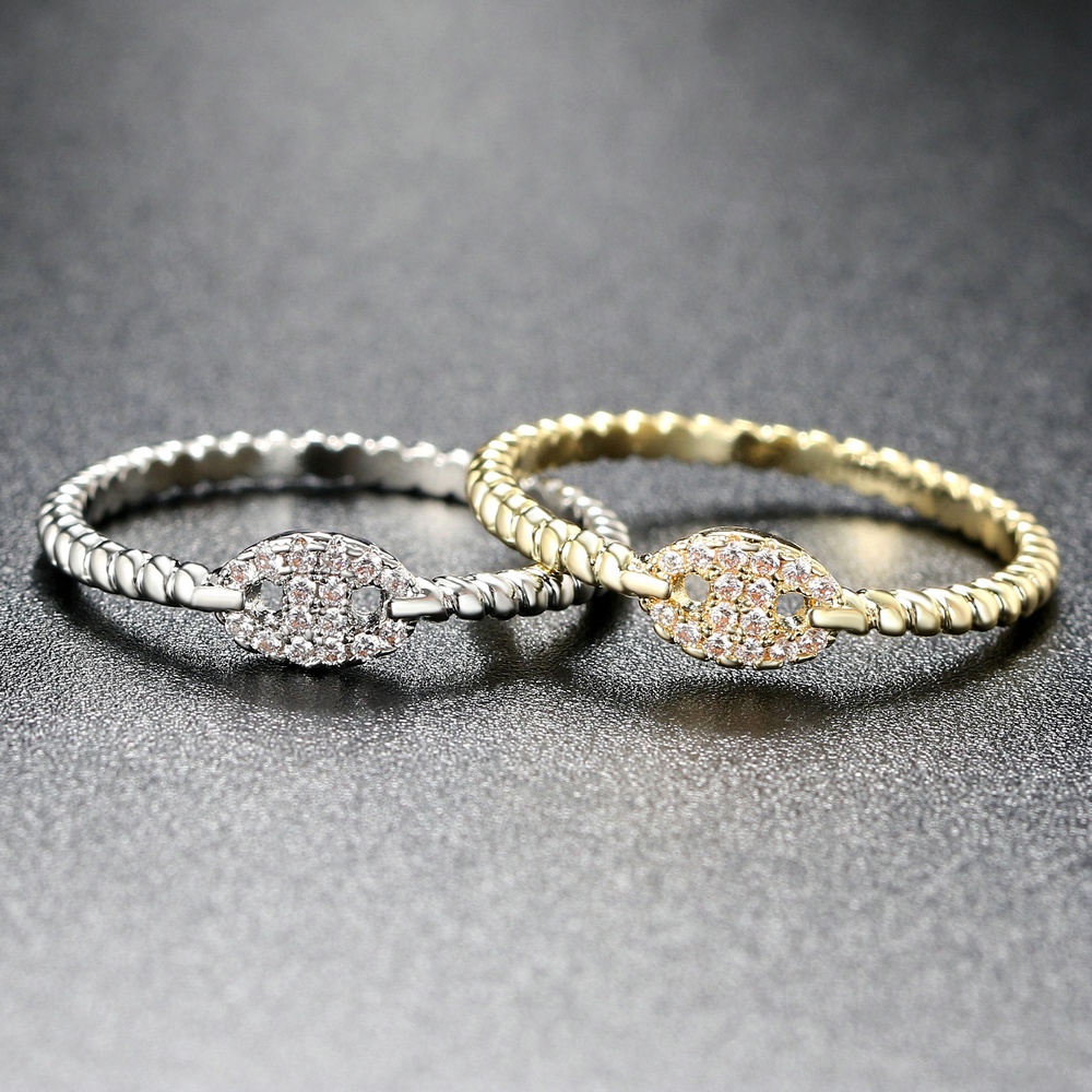 ZHOUYANG Dainty แหวนฝังเพทาย สีทอง เครื่องประดับ ของขวัญ สําหรับผู้หญิง R735