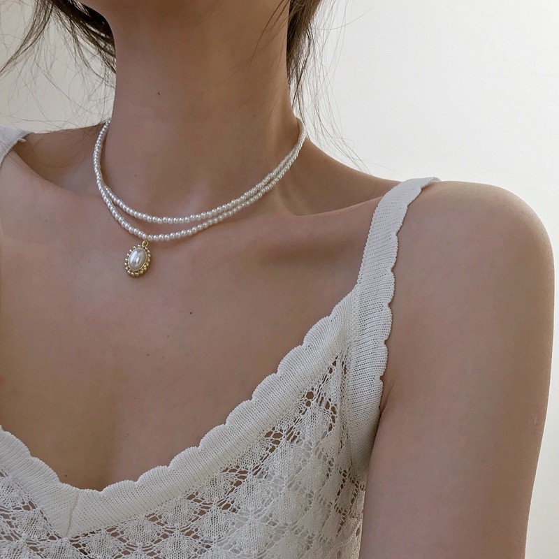 [ZOMI] สร้อยคอมุกวินเทจคู่สร้อยคอโซ่กระดูกไหปลาร้าสำหรับผู้หญิง