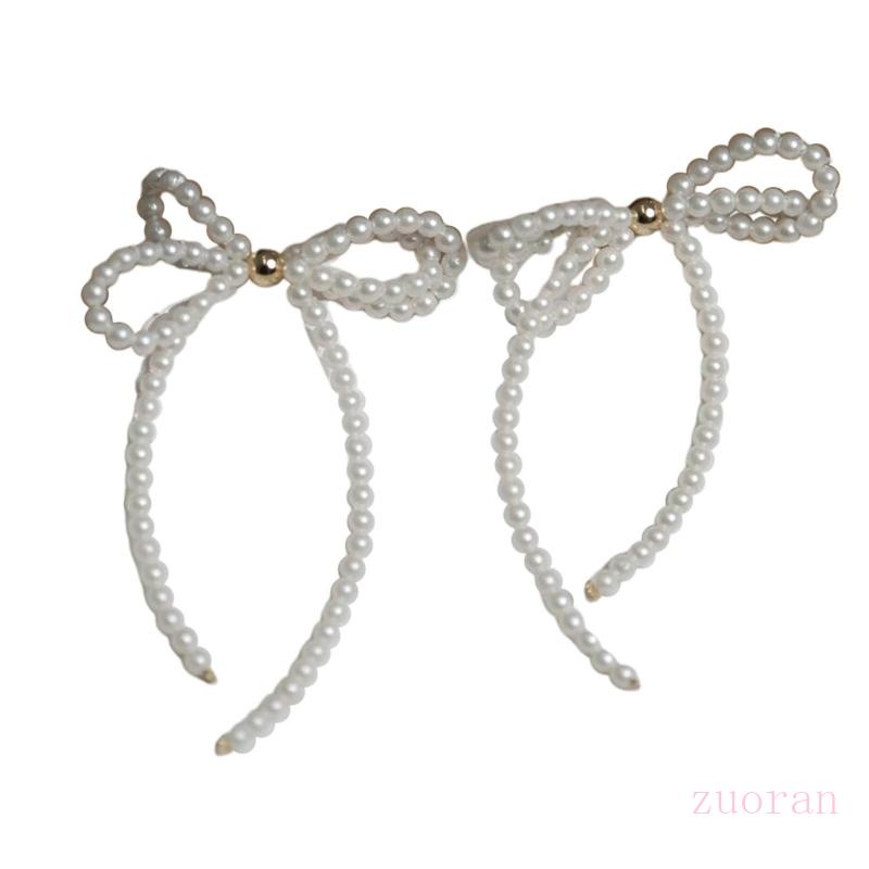 Zuo ต่างหูระย้า ประดับโบว์ ไข่มุก เข้ากับทุกการแต่งกาย 1 คู่