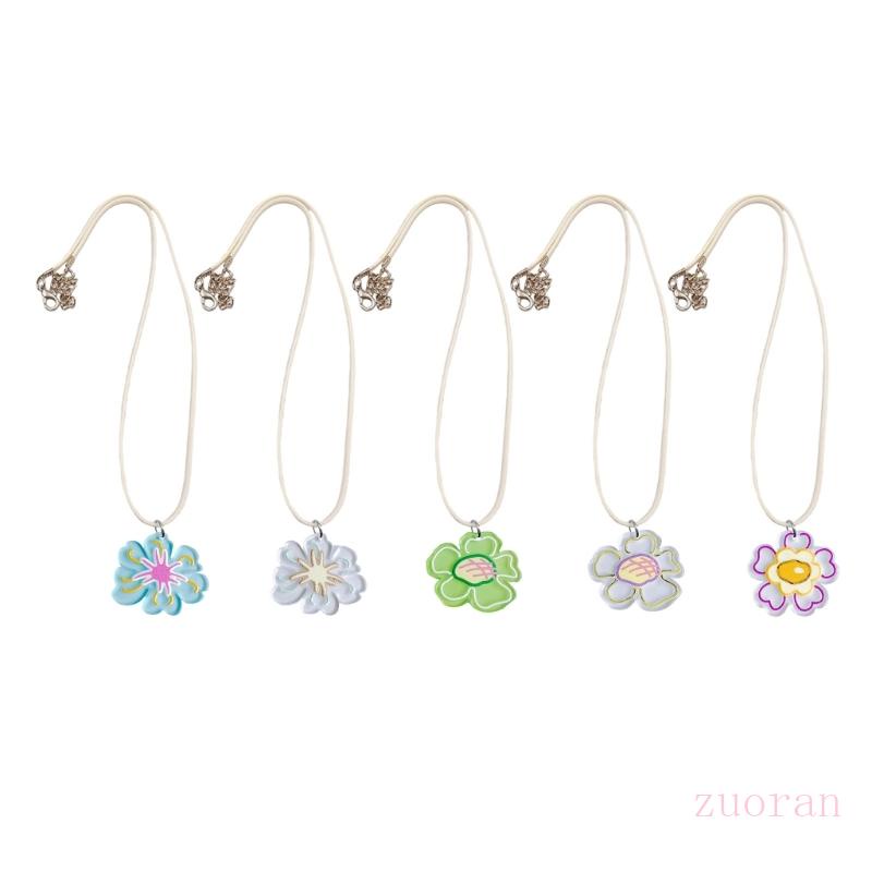 Zuo สร้อยคอโชคเกอร์ จี้ดอกไม้นูน หลากสี เครื่องประดับโซ่กระดูกไหปลาร้า เรียบง่าย