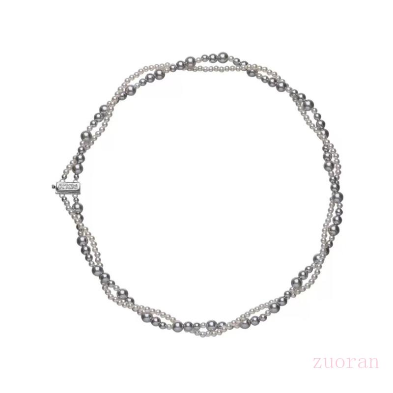 Zuo สร้อยคอโซ่แม่เหล็ก สองชั้น ประดับไข่มุก สีเงิน สีขาว หรูหรา แฟชั่น