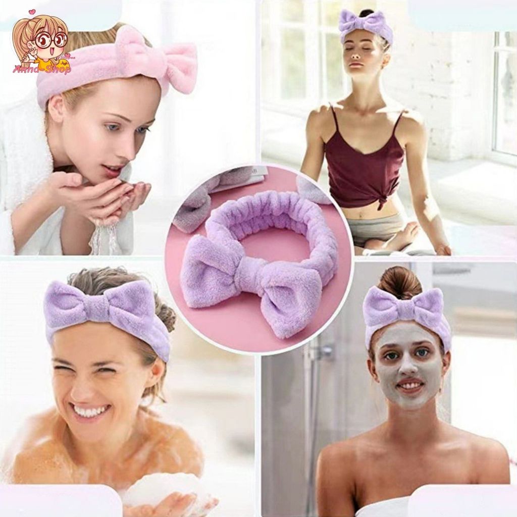 annacny คาดผมผ้านาโนผูกโบว์ใหญ่  คาดผมอาบน้ำ เนื้อนิ่ม ใช้เก็บผม   พร้อมส่ง H01