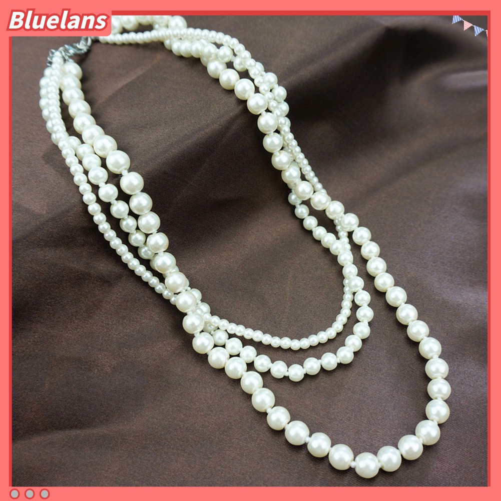 bluelans สร้อยคอยาว ลูกปัดมุกเทียม แบบหลายชั้น ของขวัญเครื่องประดับ แฟชั่นสำหรับผู้หญิง