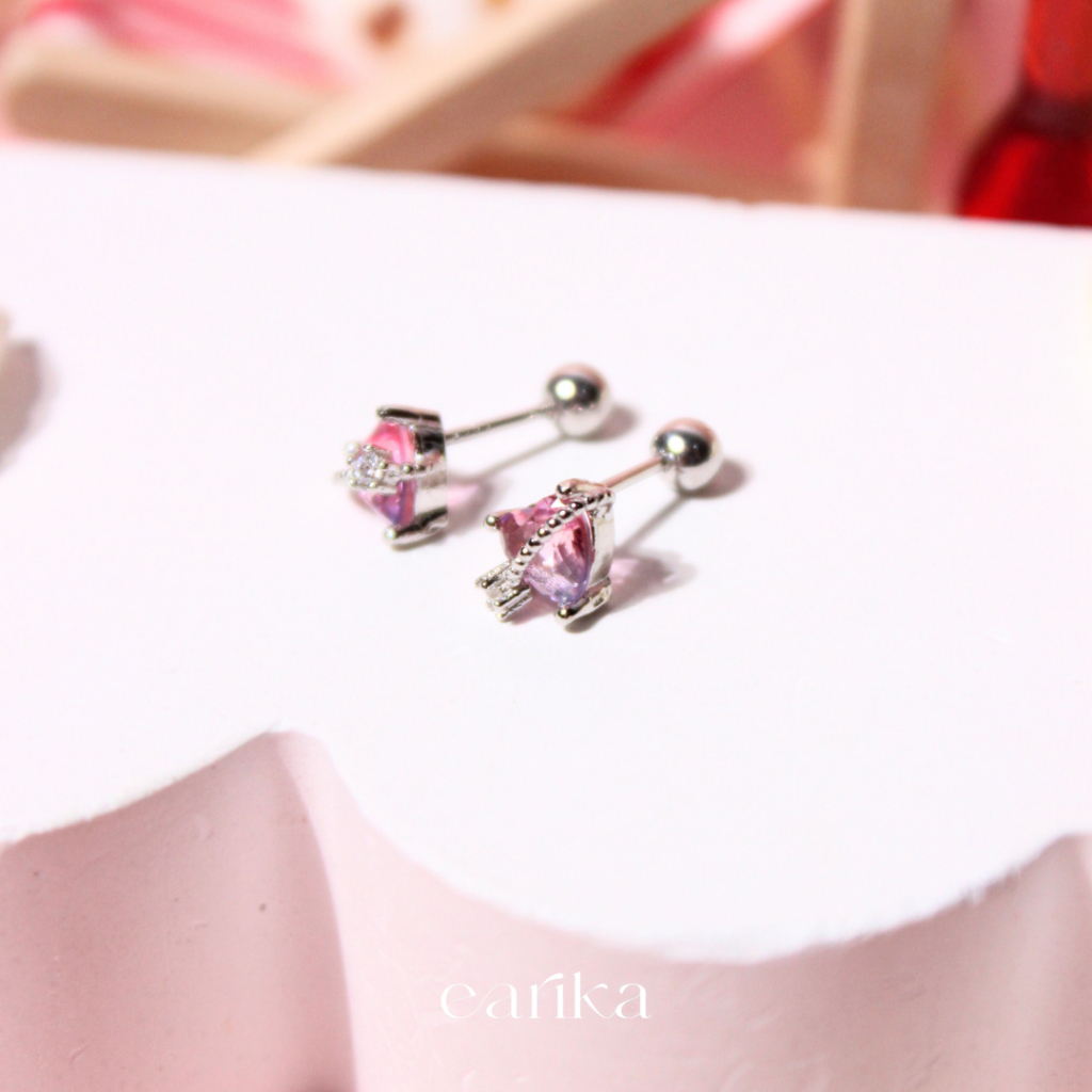 earika.earrings - pinkish ruby planet heart piercing จิวเม็ดกลมหัวใจสีชมพูบานเย็น เงินแท้ เหมาะสำหรับคนแพ้ง่าย