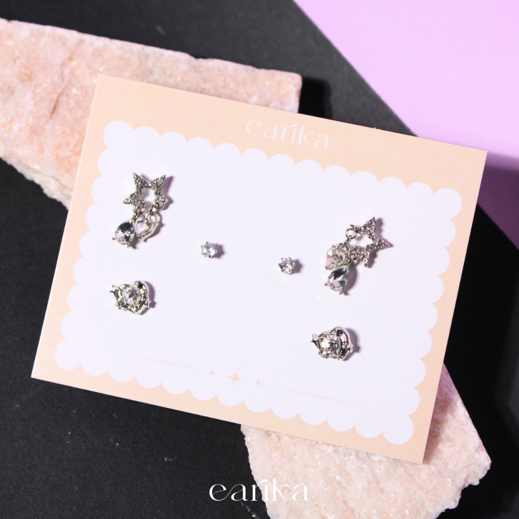 earika.earrings - super star set เซ็ตต่างหูแป้นทับธีมหัวใจดวงดาว ก้านเงินแท้ เหมาะสำหรับคนแพ้ง่าย