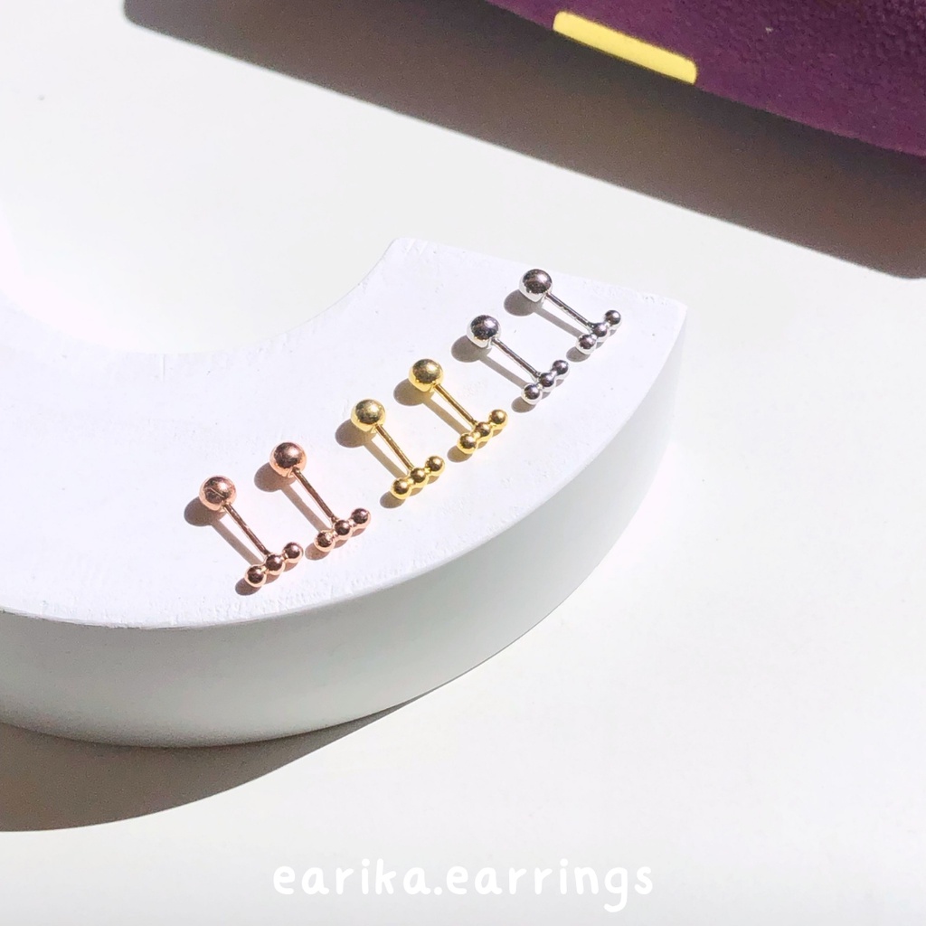earika.earrings - triple dot piercing จิวหูเม็ดกลมแถวเงินแท้ (ราคาต่อชิ้น) (มีให้เลือก 3 สี) เหมาะสำหรับคนแพ้ง่าย