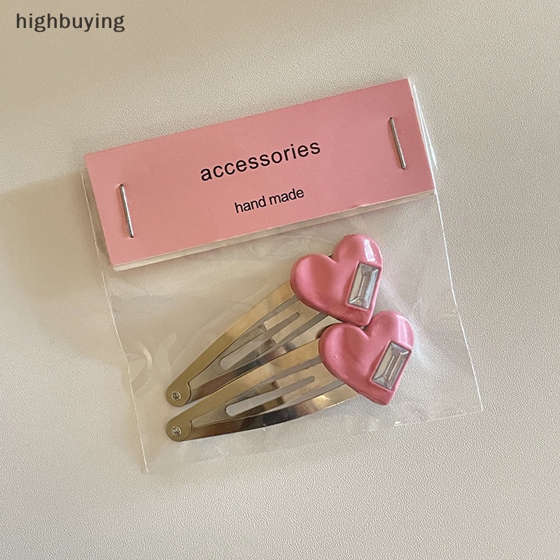 [highbuying] กิ๊บติดผมแฟชั่น รูปหัวใจ เป็ด สีชมพู ประดับเพชรเทียม สีเงิน 2 ชิ้น