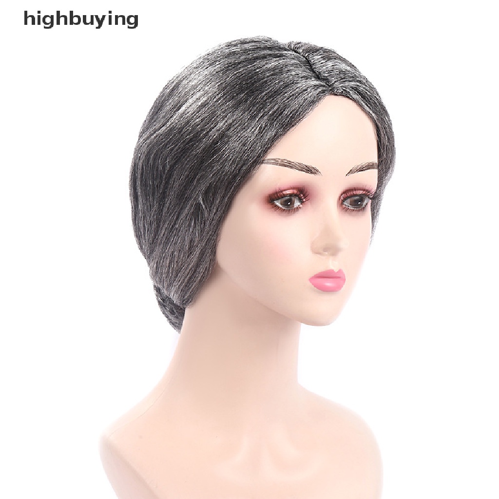 [highbuying] วิกผมสั้นหยักศก สังเคราะห์ สีเทา สีเงิน สีขาว สําหรับผู้สูงอายุ คุณยาย การแสดงบนเวที