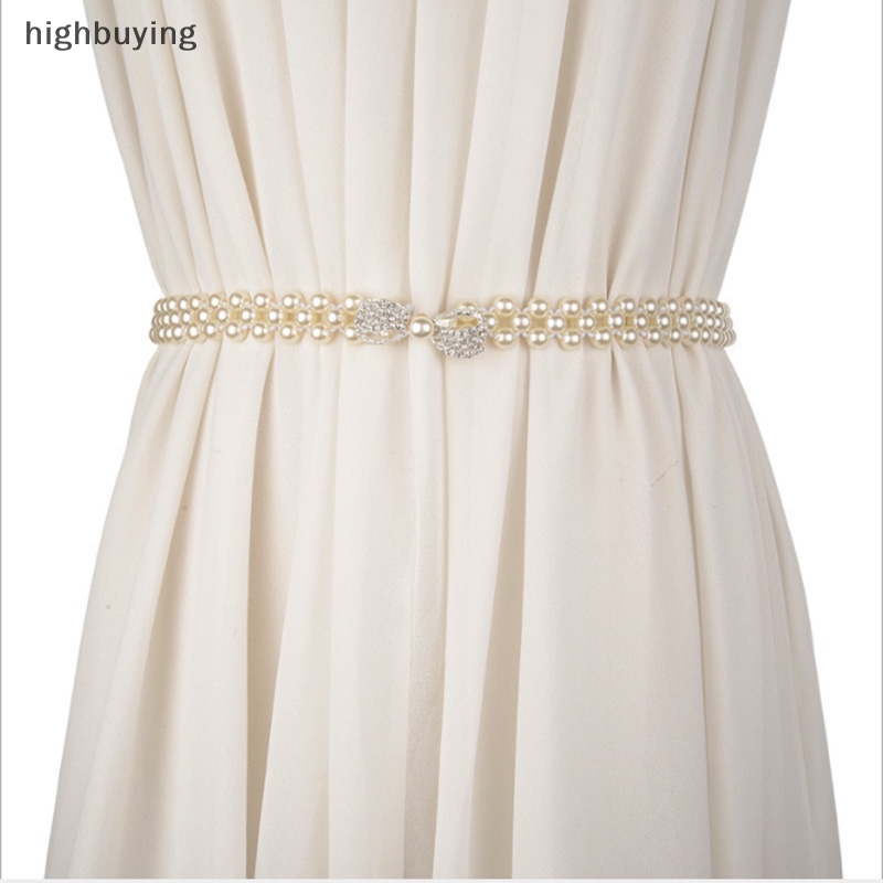 [highbuying] เข็มขัดโซ่ลูกปัดคริสตัล ไข่มุก ดอกไม้ ยืดหยุ่น สําหรับผู้หญิง พร้อมส่ง