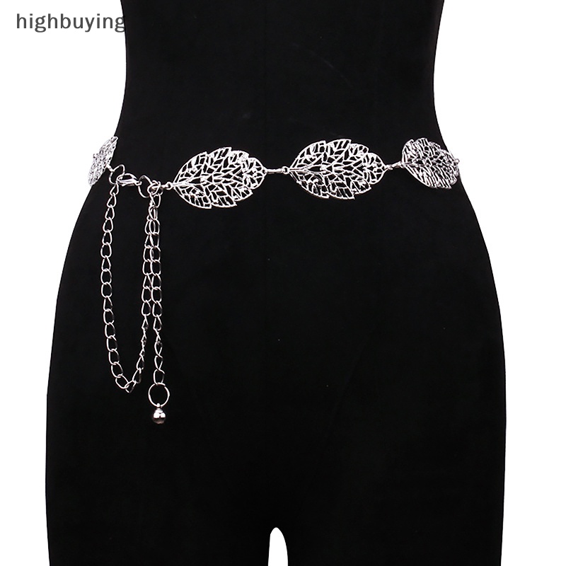 [highbuying] เข็มขัดโซ่โลหะ รูปใบไม้ เรียบง่าย เครื่องประดับแฟชั่น สําหรับผู้หญิง พร้อมส่ง