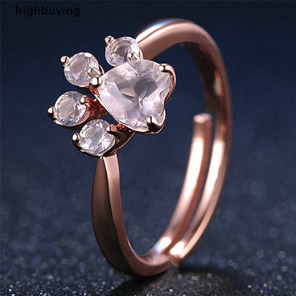 [highbuying] แหวน รูปกรงเล็บแมว ประดับเพทายคริสตัล สีโรสโกลด์ ปรับได้ ของขวัญ สําหรับผู้หญิง