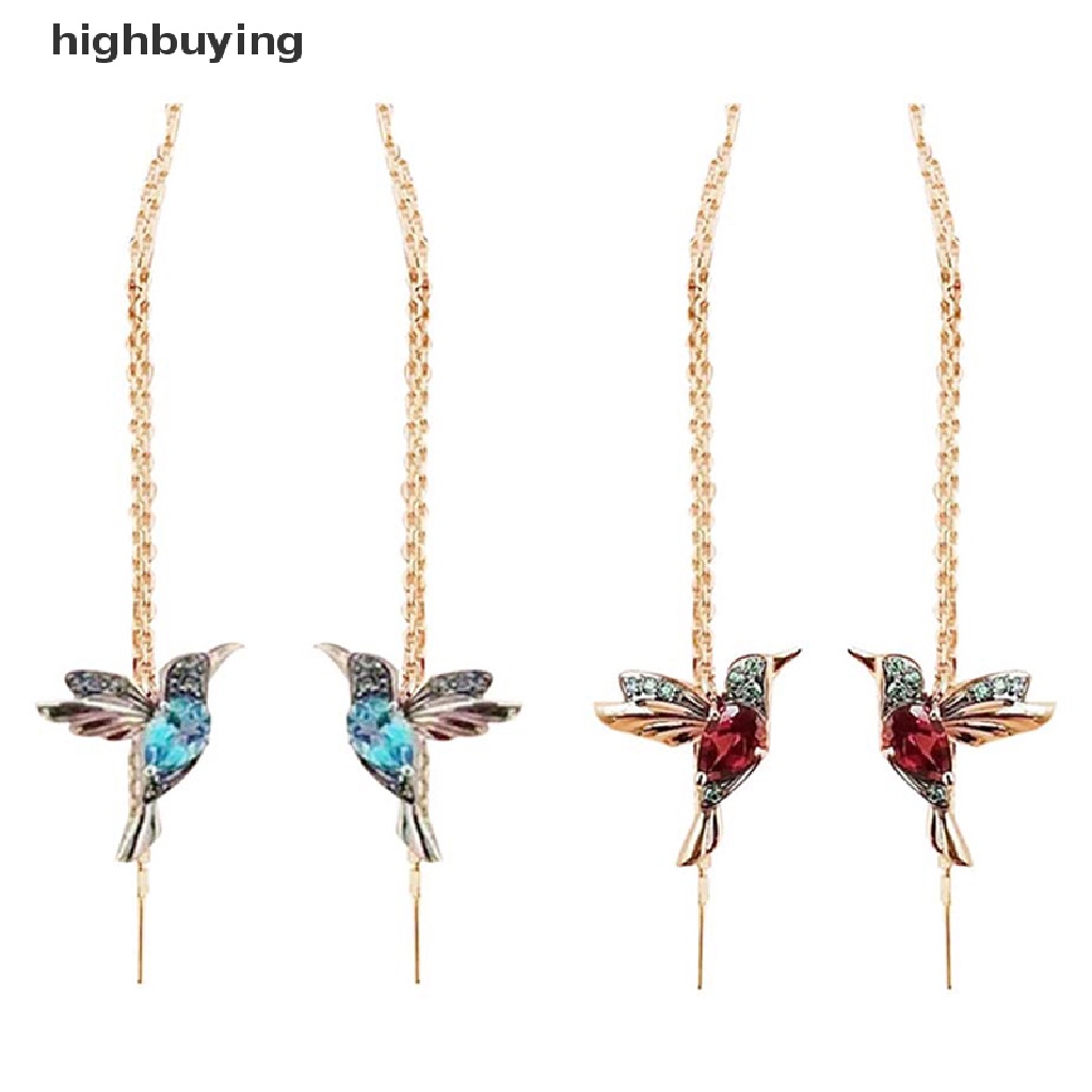 [highbuying] ใหม่ ต่างหูระย้า ห้อยจี้คริสตัล รูปนกฮัมมิ่งเบิร์ด