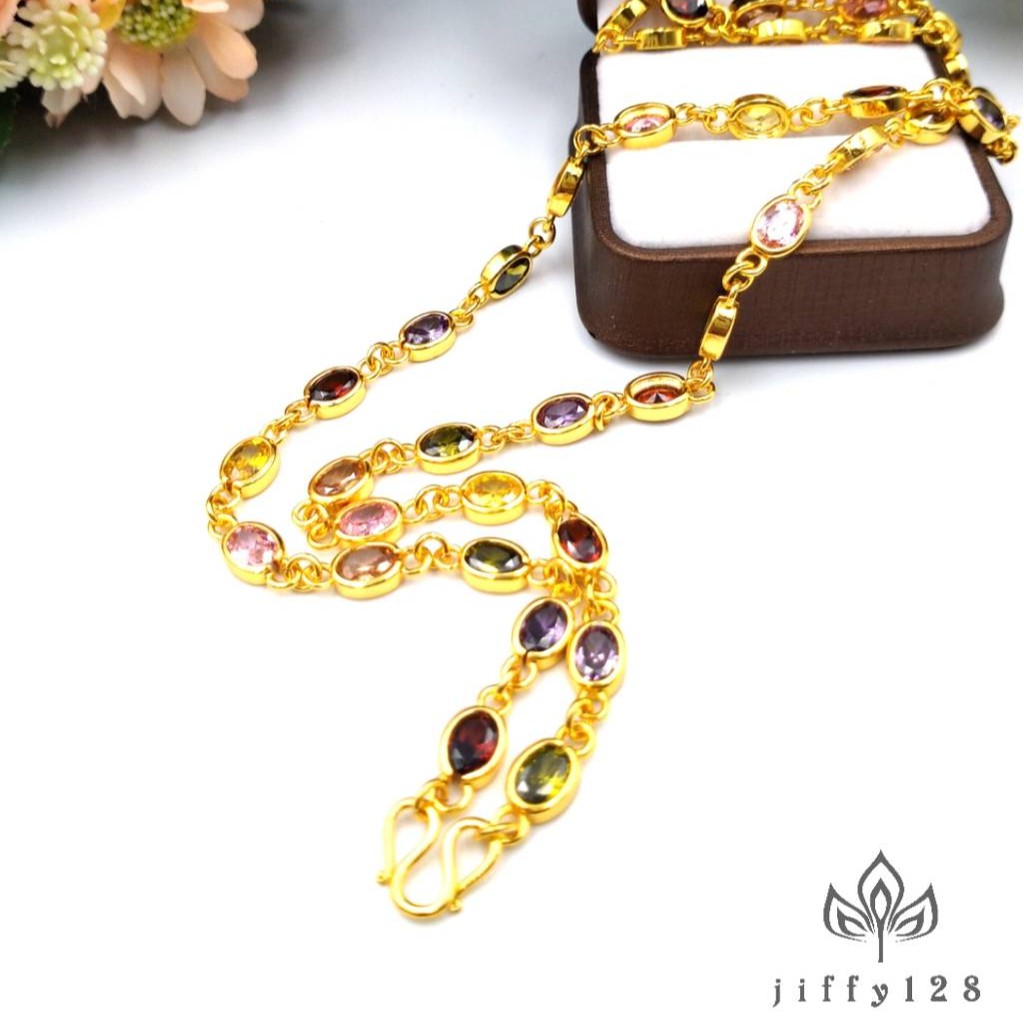 jewelryshop365 K128 สร้อยคอนพเก้าเพรชมณีใต้น้ำ งาน CZ แท้ ยาว 24 นิ้ว