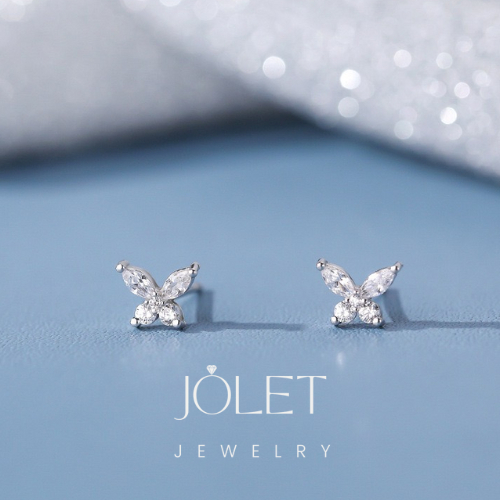 jolet ต่างหูผู้หญิงผีเสื้อเงินแท้  แบบเสียบแพ้ง่ายใส่ได้ไม่ลอกใส่อาบน้ำได้
