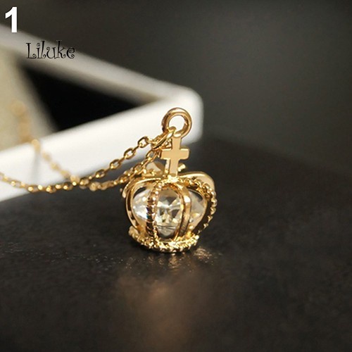 (lk) สร้อยคอจี้รูปมงกุฎเงา cz cubic zirconia