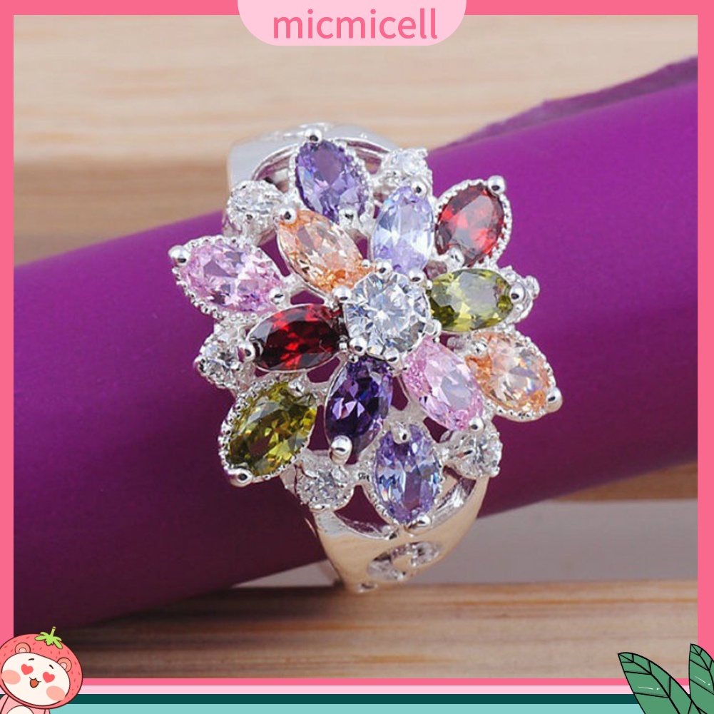 (micmicell) ของขวัญเครื่องประดับผู้หญิงแหวนหมั้นแต่งงานหลากสี Cubic Zirconia