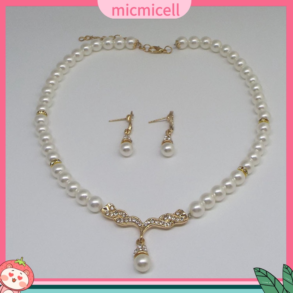(micmicell) ชุดสร้อยคอต่างหูประดับไข่มุกเทียมทรงหลวมสําหรับงานแต่งงาน
