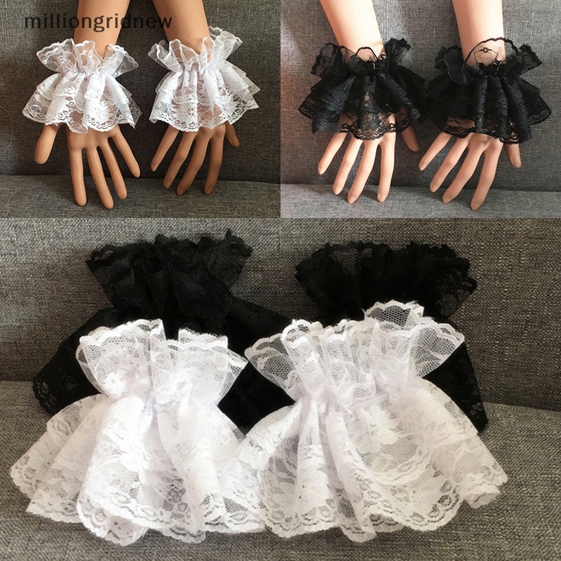 [milliongridnew] ถุงมือลูกไม้ ลายดอกไม้ สีดํา หรูหรา สไตล์โลลิต้า สําหรับผู้หญิง ฮาโลวีน WQL