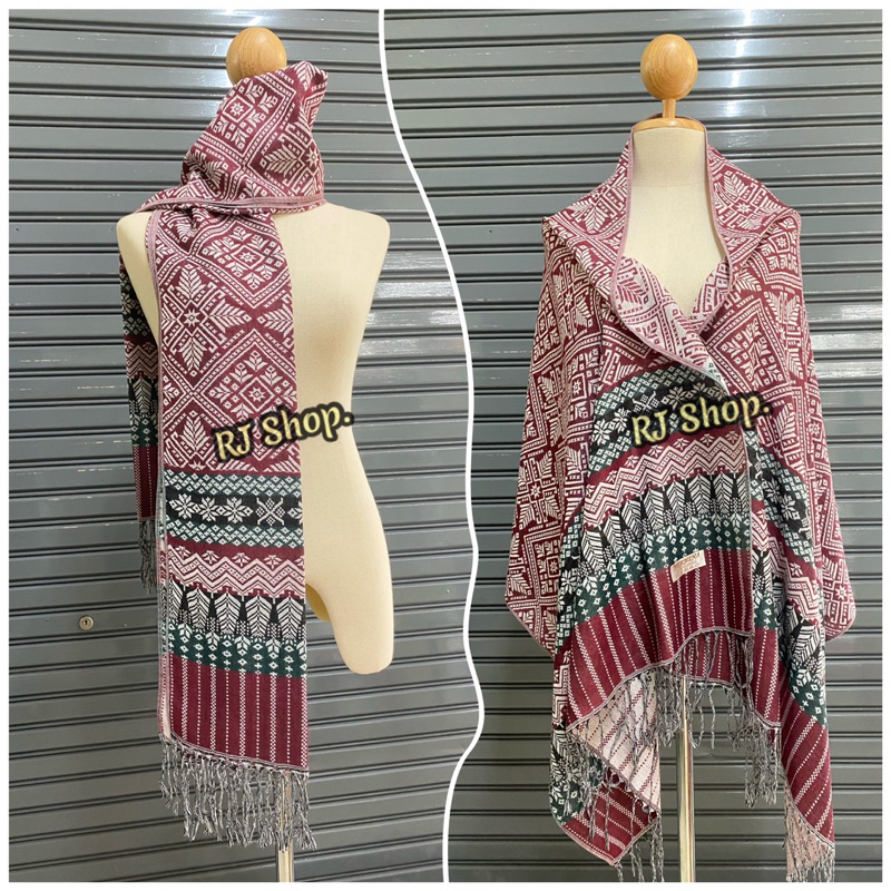 scarf ผ้าคลุมไหล่ ลายไทย โทนสีเข้ม-อ่อน ชื้อเป็นของฝาก ของขวัญ รับไหว้