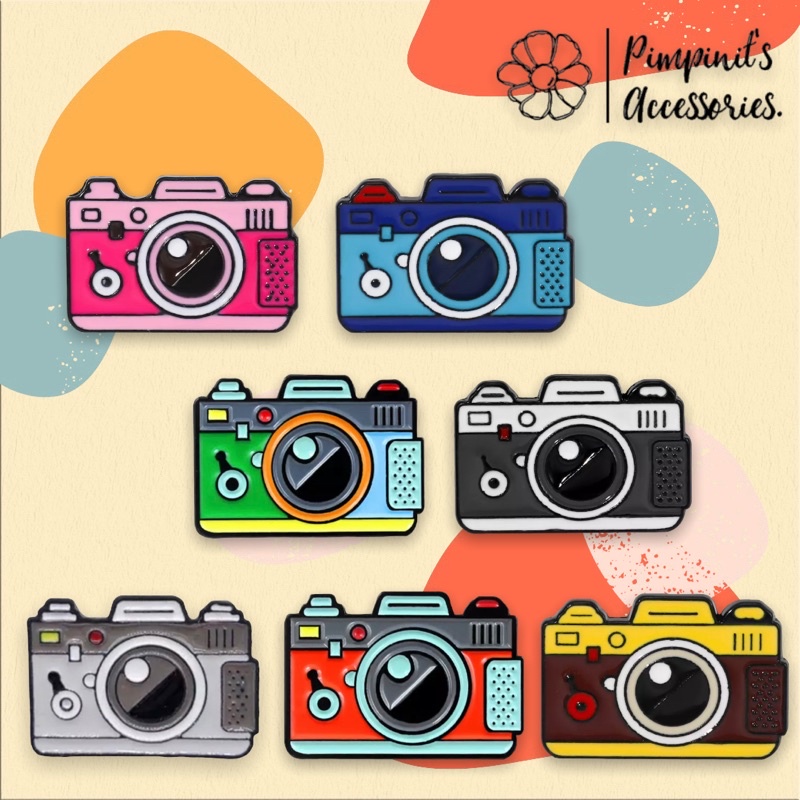 ʕ •ᴥ•ʔ ✿ พร้อมส่ง : เข็มกลัดเซ็ทกล้องถ่ายรูปดิจิตอล | Digital Camera Enamel Brooch Pin Set.