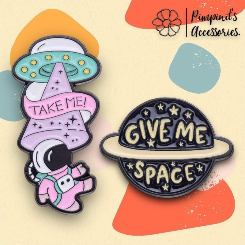 ʕ •ᴥ•ʔ ✿ พร้อมส่ง : เข็มกลัดเซ็ทยานอวกาศ,นักบินอวกาศและดาวเสาร์ | UFO, Astronaut & Saturn Enamel Brooch Pin Set.