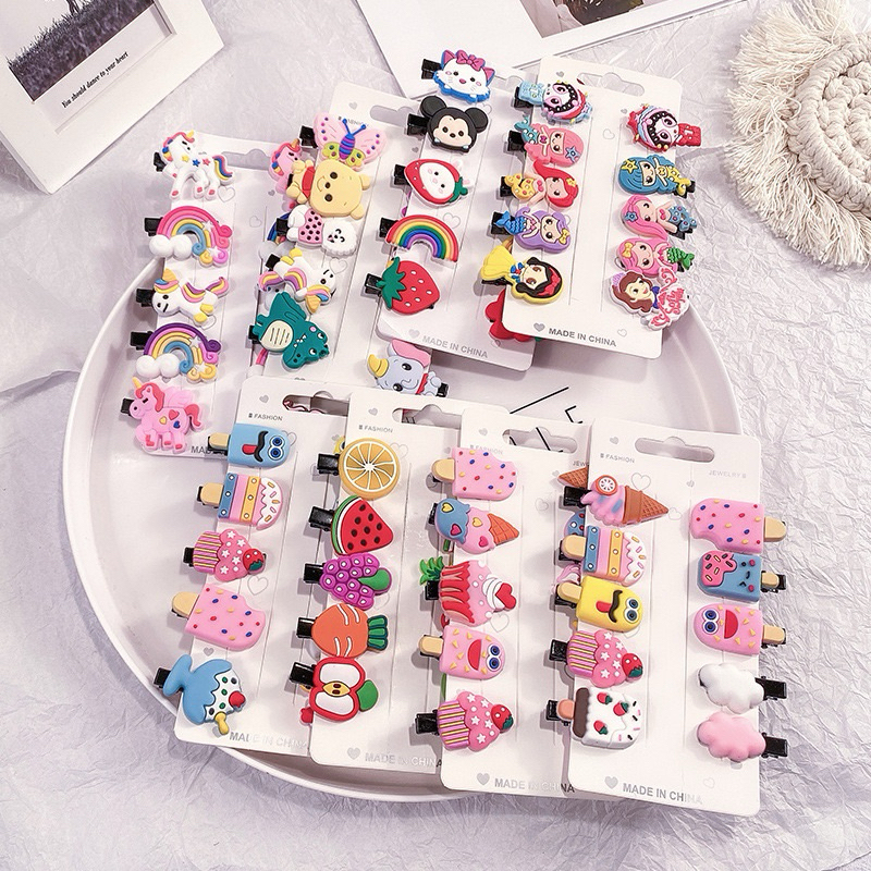 (ก010)กิ๊บติดผม กิ๊บปักผม 10 ชิ้น/1แผง[ผลไม้ ไอศกรีม การ์ตูน คริสต์มาส]