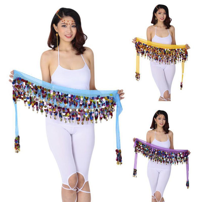 กระโปรงผ้าพันคอปักเลื่อมหลายสีสำหรับผู้หญิง