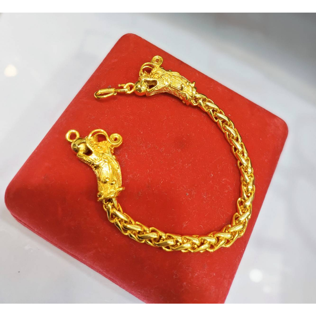 กำไลข้อมือทองชุบ ดีไซน์หัวมังกร2หัวชนกัน กำไล กำไลทองชุบ ข้อมือหัวมังกร