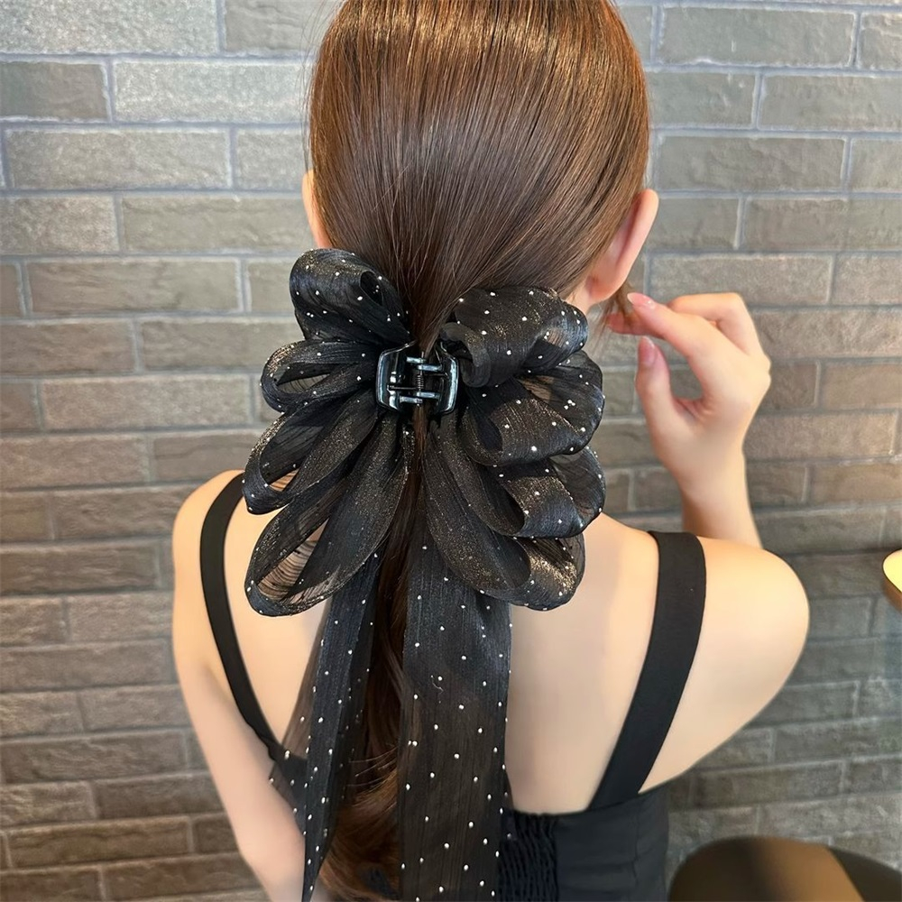 กิ๊บติดผม ประดับโบว์ริบบิ้น ขนาดใหญ่ ลายจุด สีขาว สีดํา สไตล์แฟรี่ สําหรับผู้หญิง