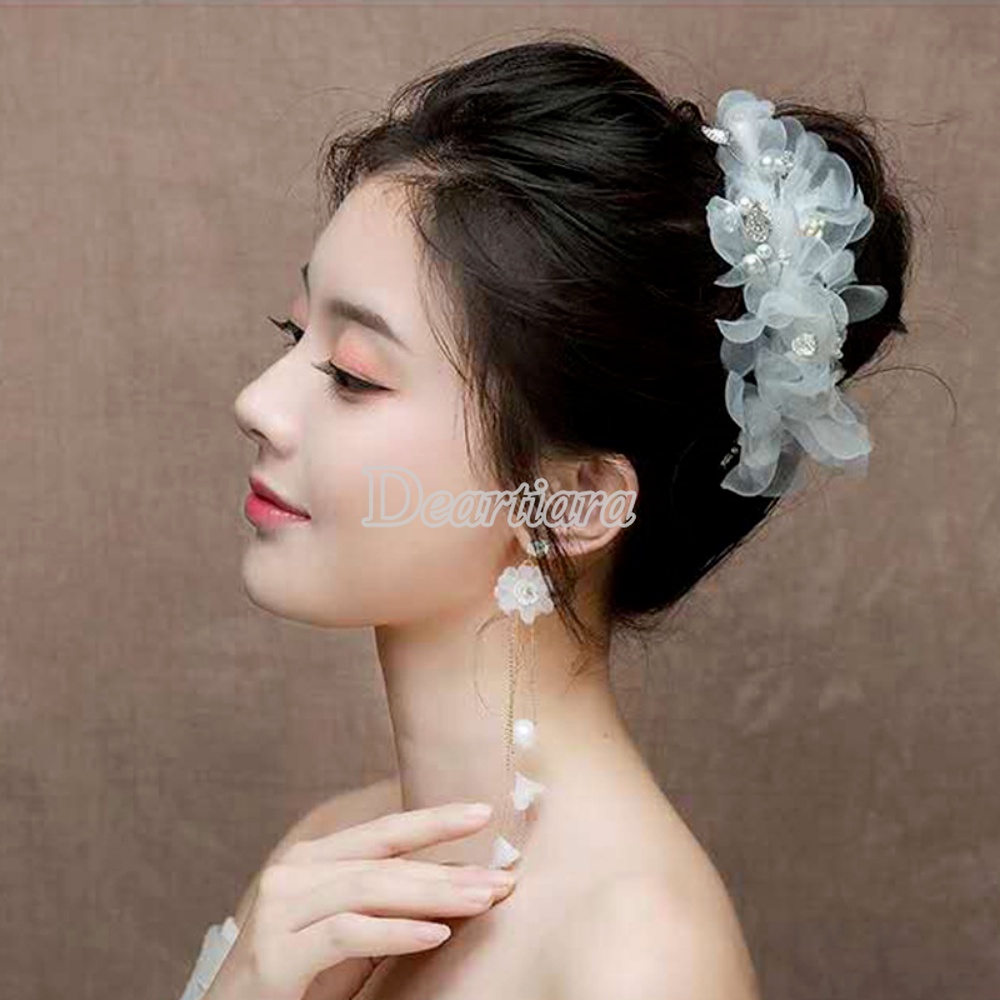 กิ๊บติดผม ผ้าเรยอน ลายดอกไม้ สีขาว แฮนด์เมด สําหรับเจ้าสาว งานแต่งงาน