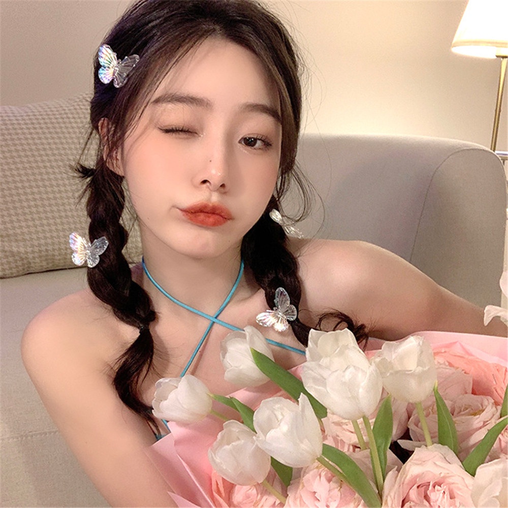 กิ๊บติดผม รูปผีเสื้อ สีโปร่งใส เครื่องประดับ สําหรับผู้หญิง จํานวน 5 ชิ้น