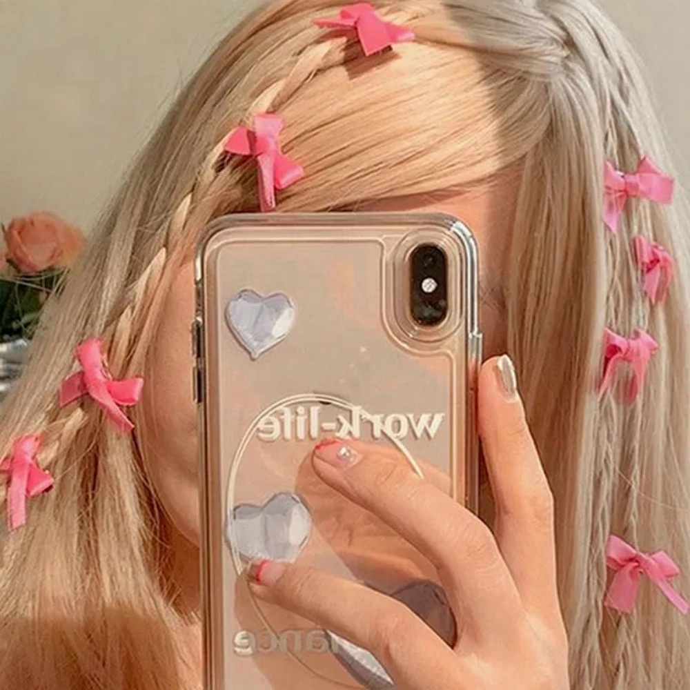 กิ๊บติดผม โบว์ริบบิ้น ขนาดเล็ก สีชมพู สไตล์เกาหลี แฟชั่นยอดนิยม สําหรับผู้หญิง Y2k
