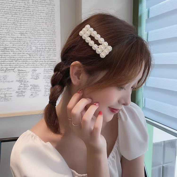 กิ๊บติดผมหน้าม้า ประดับไข่มุก เครื่องประดับ สําหรับผู้หญิง