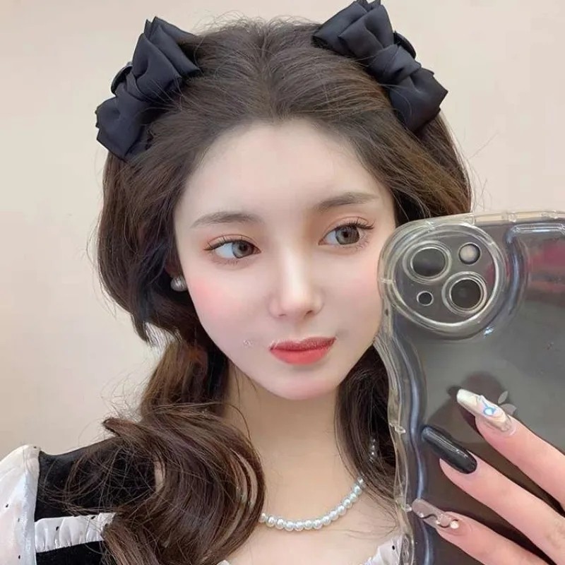 กิ๊บติดผมหางม้า ขนาดเล็ก สีดํา สไตล์เจ้าหญิง แฟชั่นสําหรับผู้หญิง Y2K