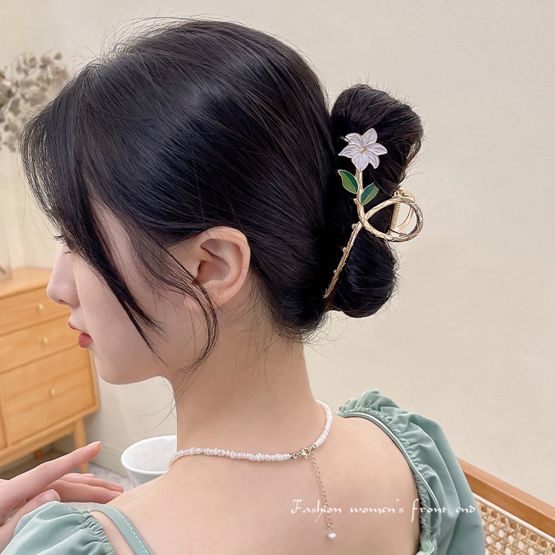 กิ๊บติดผมโลหะ ลายดอกไม้ ใบไม้ สีขาว ยาว 17 กม. เครื่องประดับผม แฟชั่นสําหรับผู้หญิง