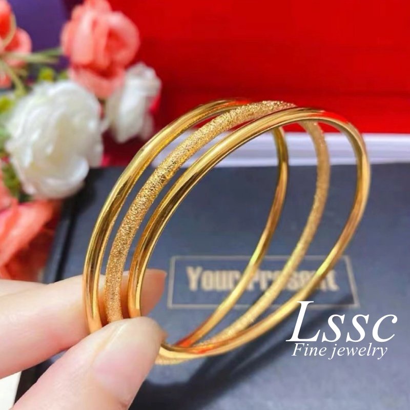 กําไลข้อมือสแตนเลส 3 ชิ้น แฟชั่น ไม่ลอก กำไลข้อมือผู้หญิง ชุดทอง, เงิน, โรสโกลด์